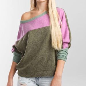 Free People Valley Green Colorblock Blue Monday Fleece Pullover Size Extra Small